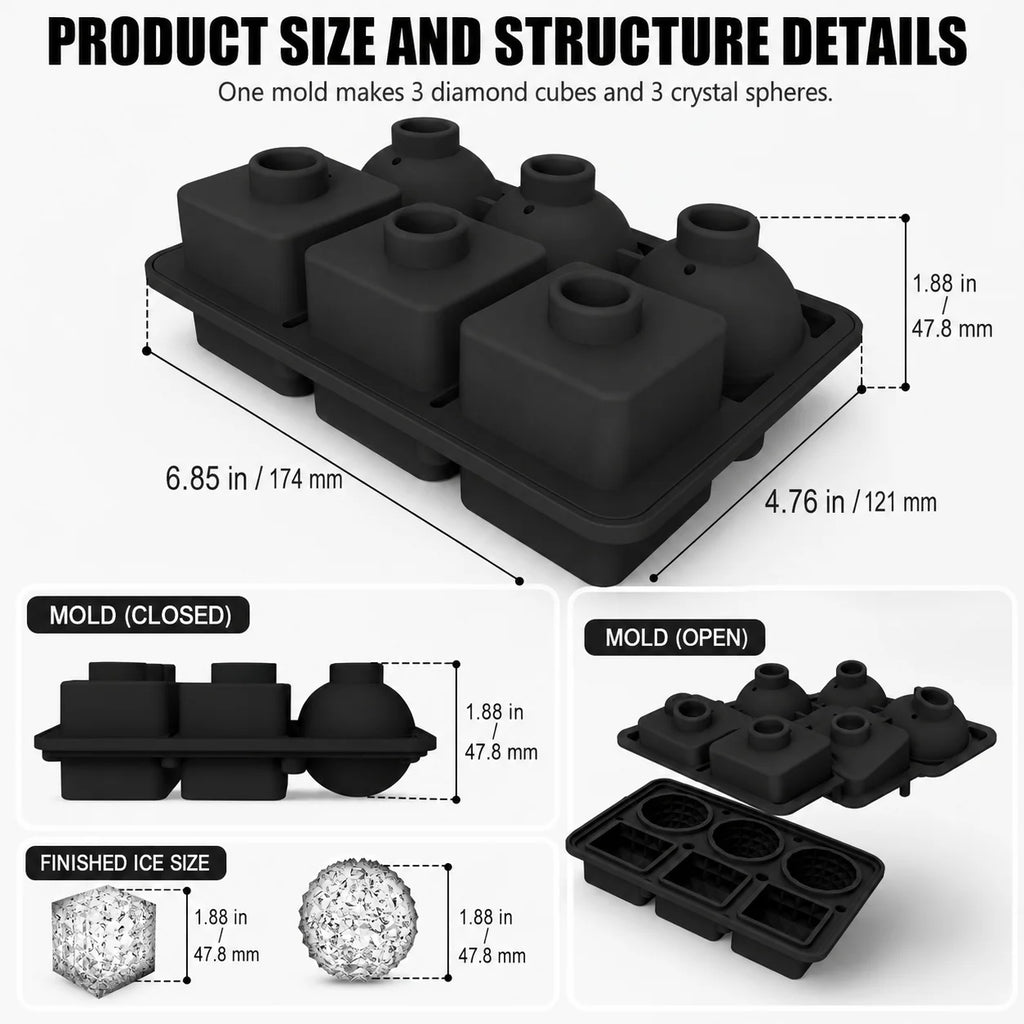 3D Diamond Silicone Ice Cube Tray 6 Cavity – Whiskey & Cocktails Silicone Ice Cube Tray Axl