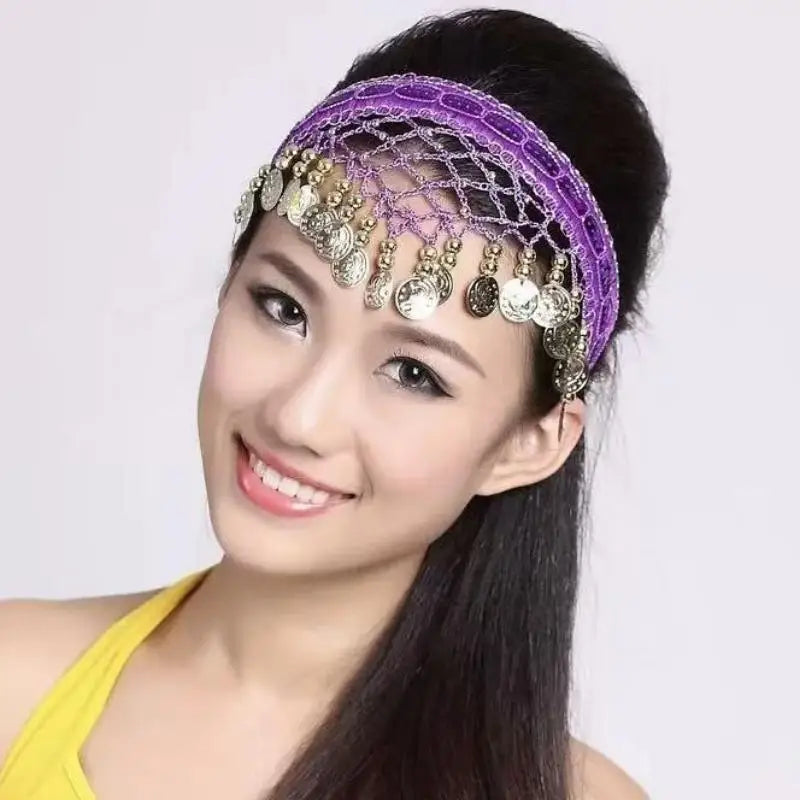 Ethnic Belly Dance Headband – Red Sequin Coin Fringe Headpiece Dance Headband Axl