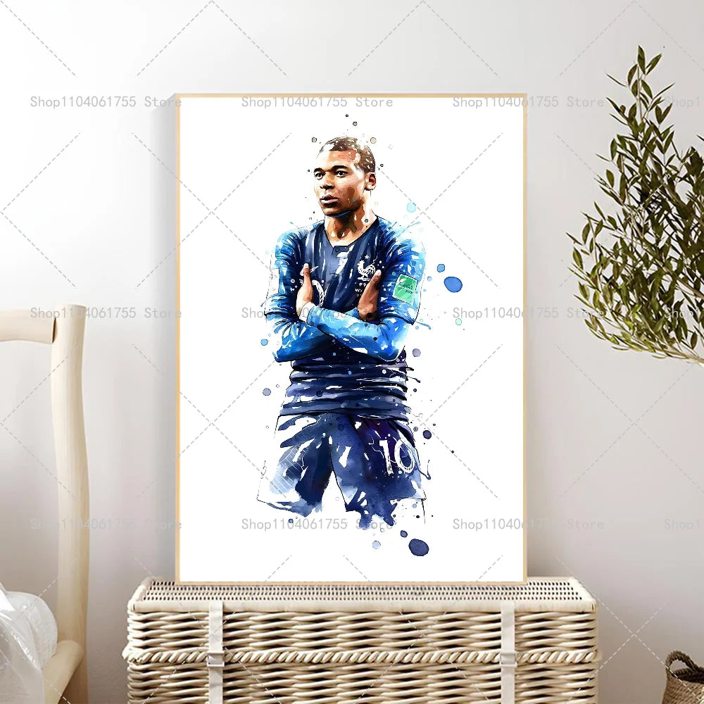 Watercolor Soccer Star Wall Poster – Self-Adhesive Art Sticker Wall Art Poster Axl z6 40x60cm No Frame