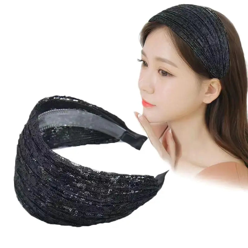 Flower Lace Mesh Wide Headband for Women – Korean Style Wide Lace Headband Axl