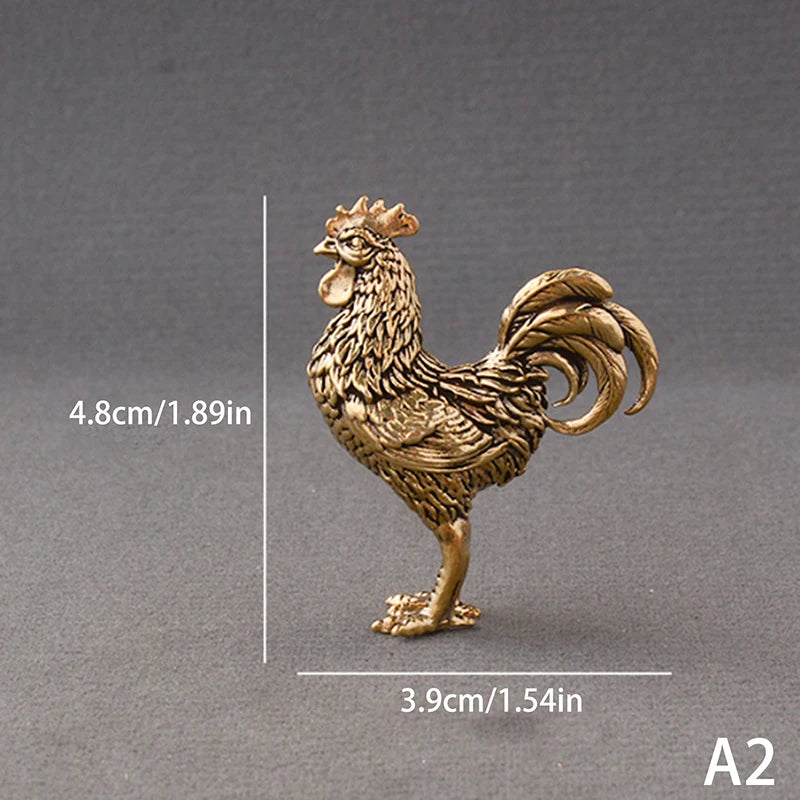 Solid Brass Rooster & Hen Mini Statue – Copper Desk Ornament Miniature Figurine Axl A2