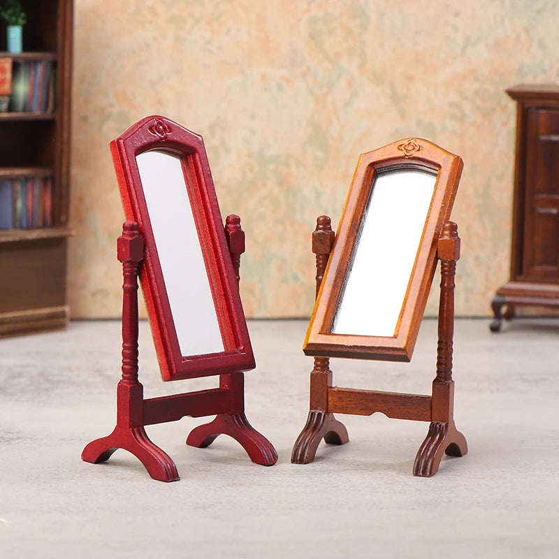 1:12 Dollhouse Miniature Floor Dressing Mirror – Wood Decor Dollhouse Furniture Axl