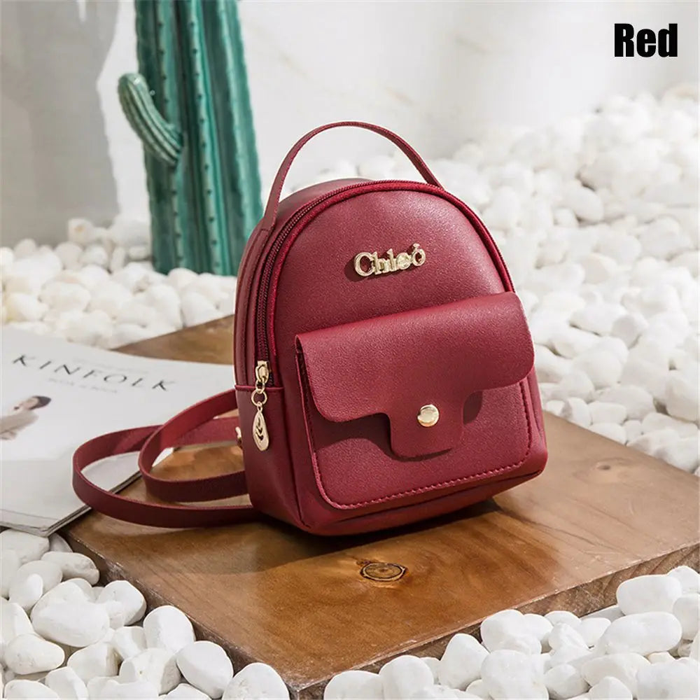 Women's Mini PU Leather Backpack – Casual Small Bookbag Mini Leather Backpack Axl red