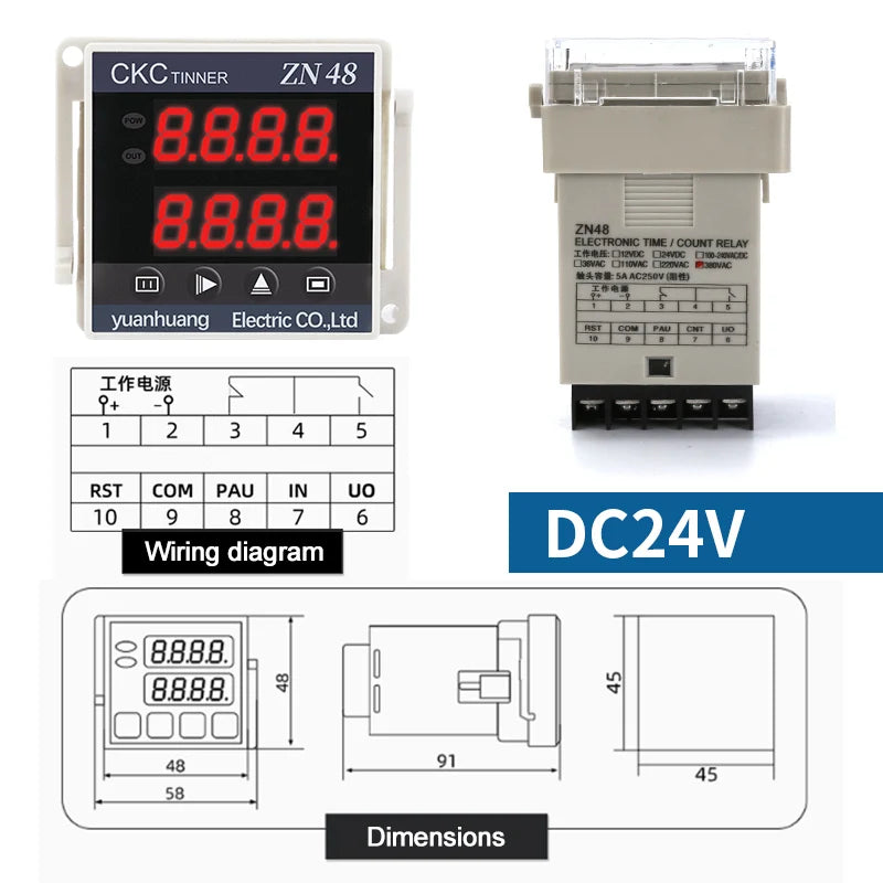 ZN48 Digital Time Relay Counter 220VAC 380VAC 24VDC | CKCTINNER Digital Timer Relay Axl ZN48 24VDC