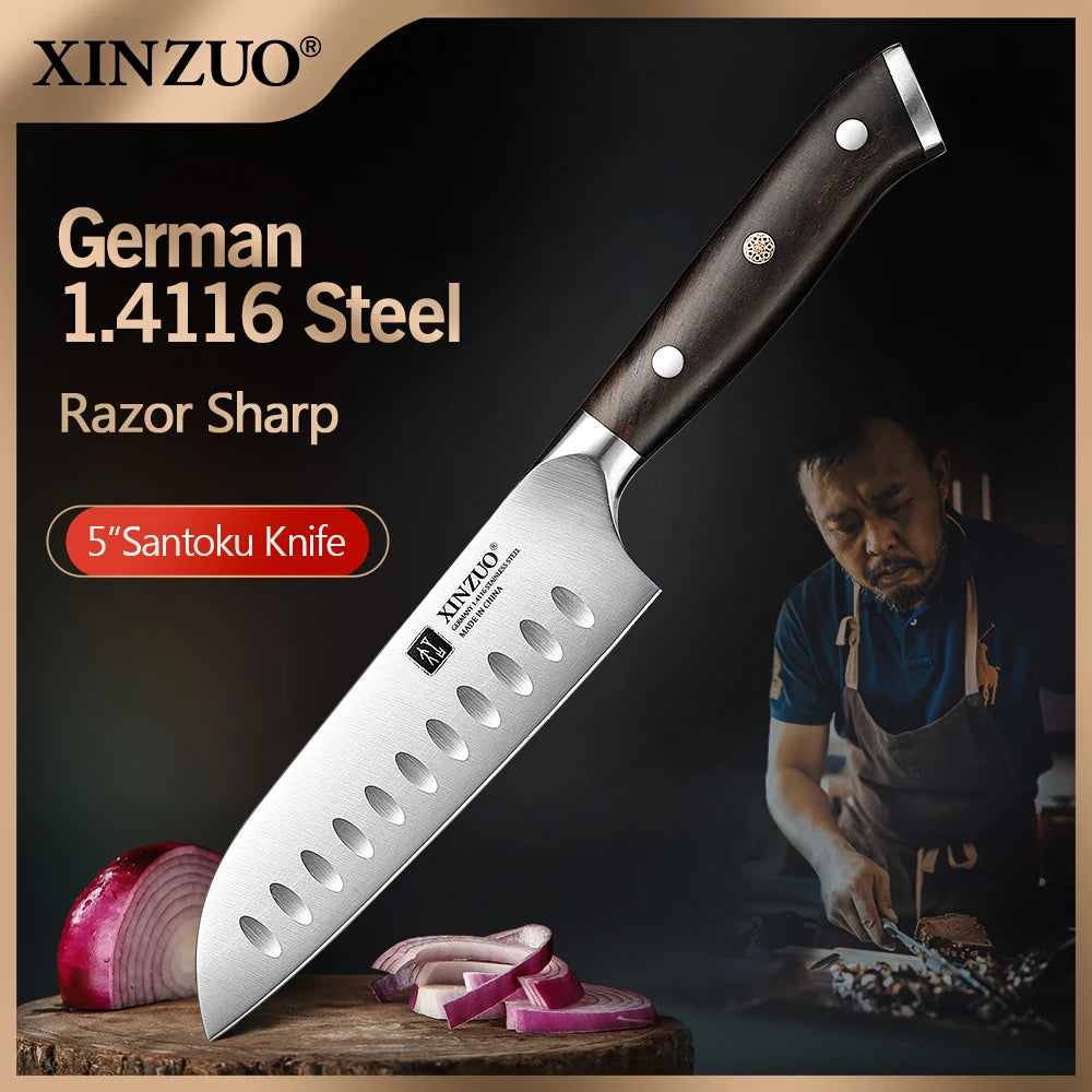 XINZUO 5-Inch Santoku Knife | German DIN 1.4116 Steel & Ebony Handle Santoku Knife Axl Default Title