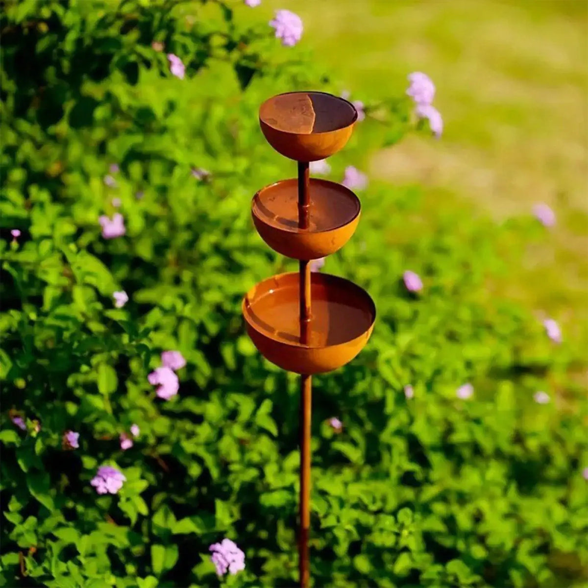 3-Level Vintage Iron Bird Bath Garden Stake Decor | 68cm Garden Bird Bath Axl