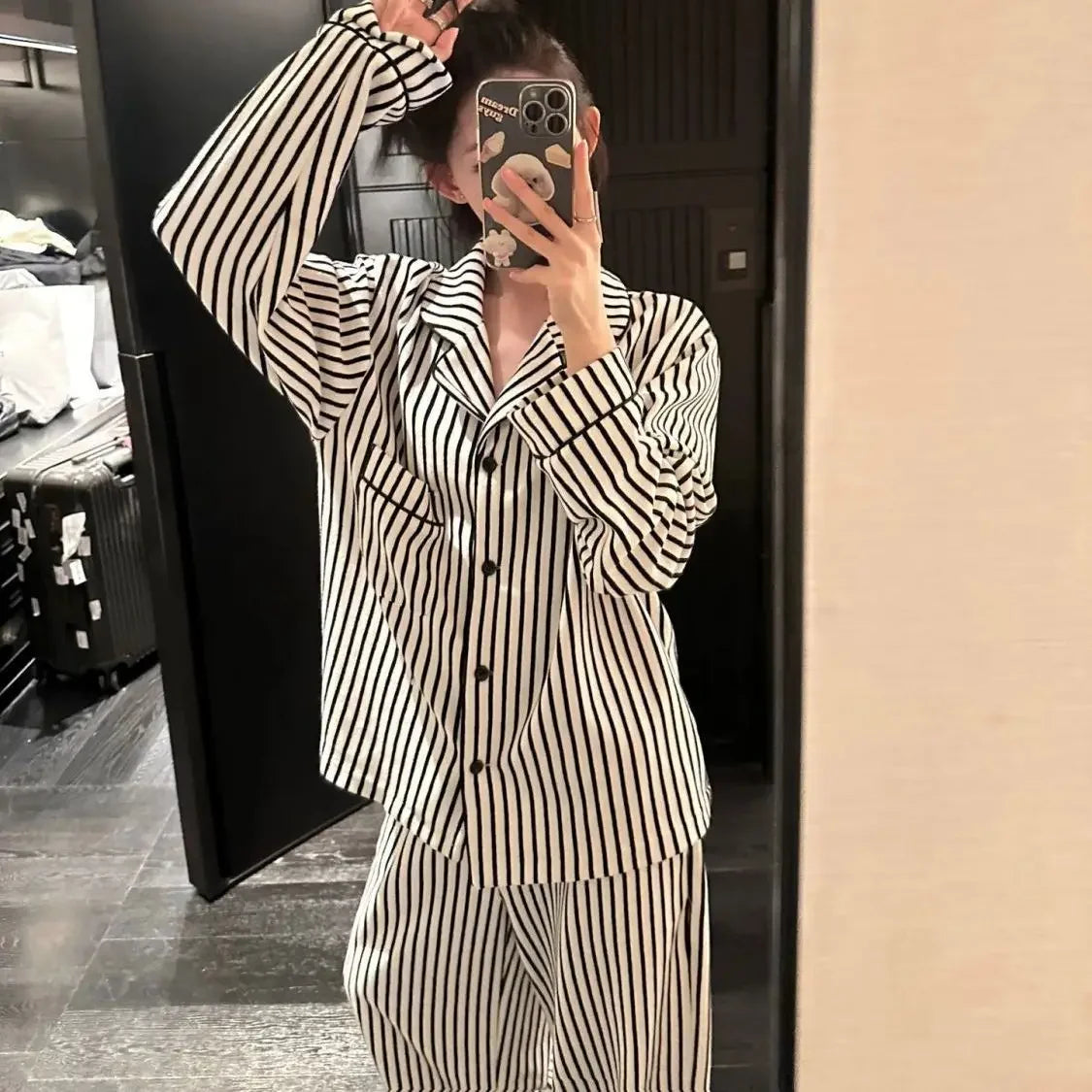 Women's Striped Pajama Set – 2-Piece Korean Sleepwear Women's Pajama Set Axl striped XL(57.5kg-65kg)