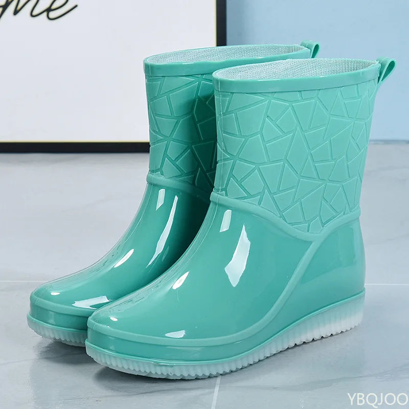 Women's Waterproof Mid-Calf Rain Boots – Anti-Slip Wedge Women's Rain Boots Axl green 40