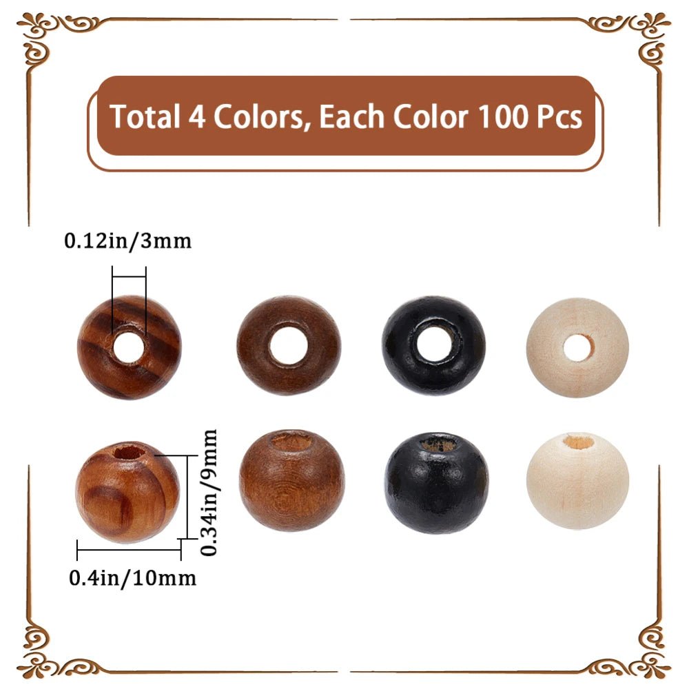 300Pcs Natural Wood Beads – 3 Sizes Round Wooden Spacer Beads Wooden Craft Beads Axl AECH04-06345