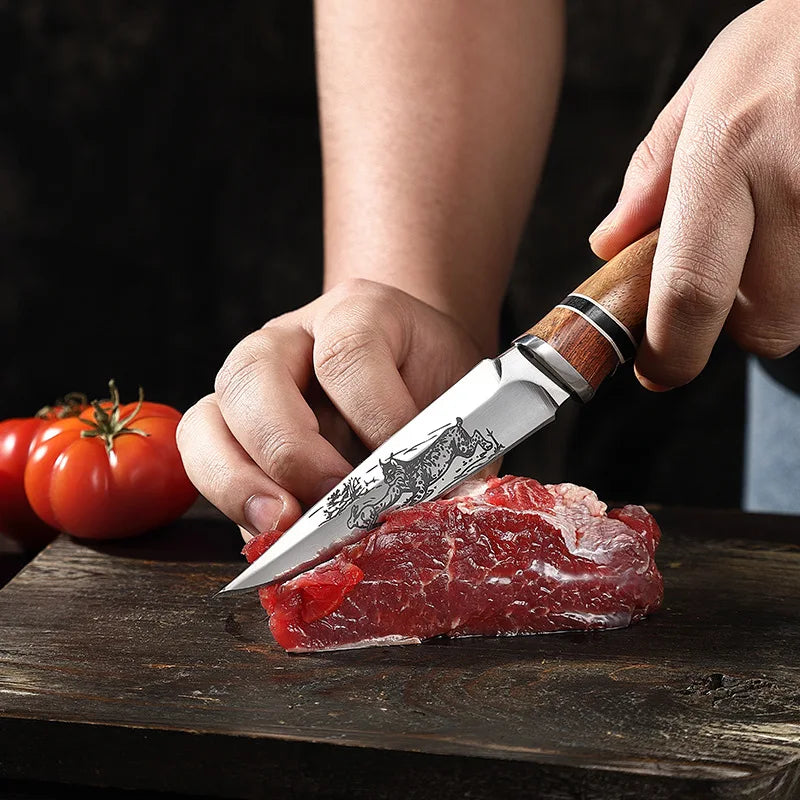 Boning Knife – Patterned Blade & Handcrafted Wooden Handle Boning Knife Axl