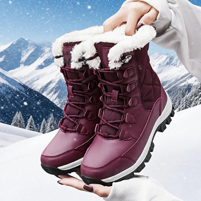AZGB Women's Waterproof Winter Snow Boots – Warm Lace-Up Women's Snow Boots Axl