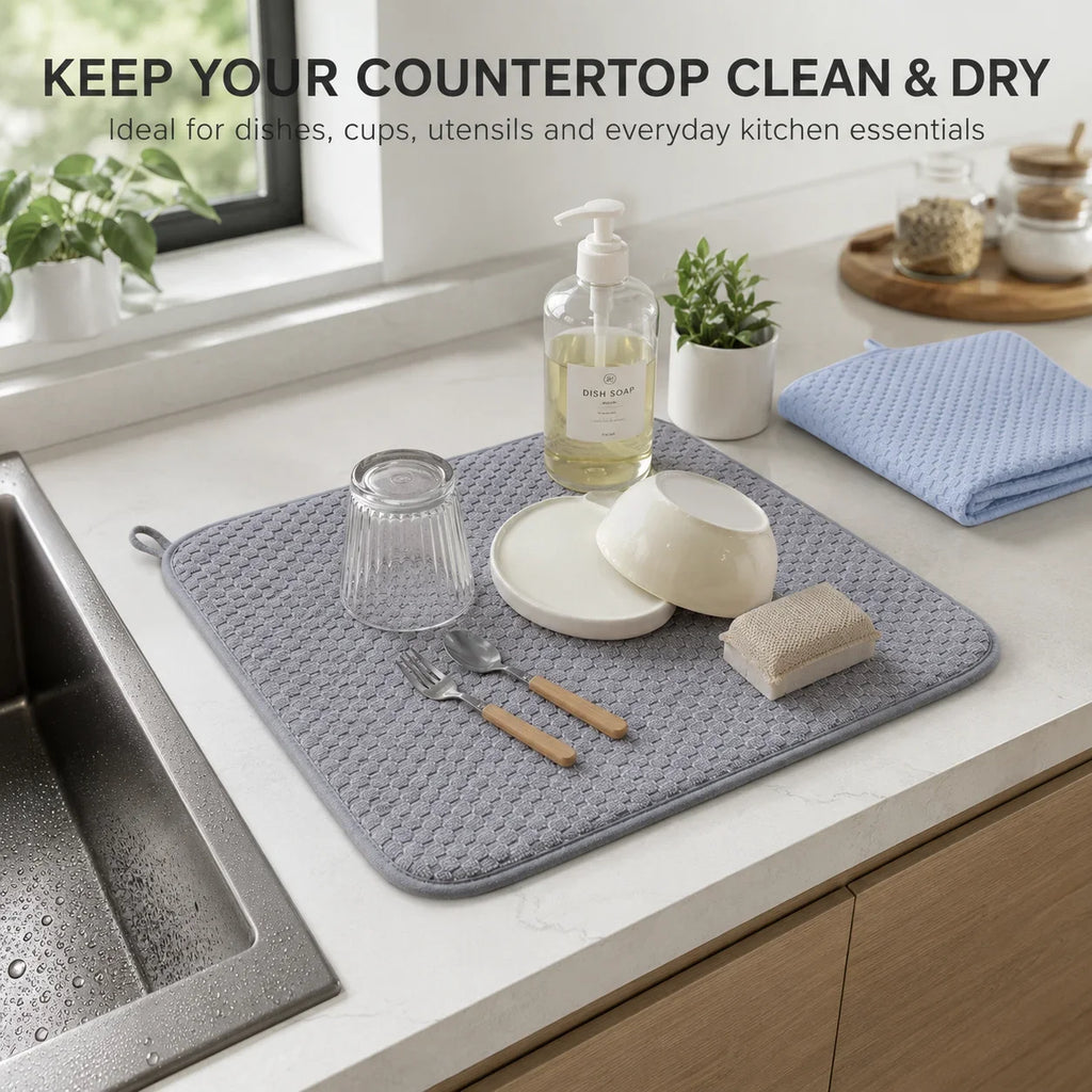 2-Pack Microfiber Dish Drying Mat – Absorbent Kitchen Counter Pad Dish Drying Mat Axl