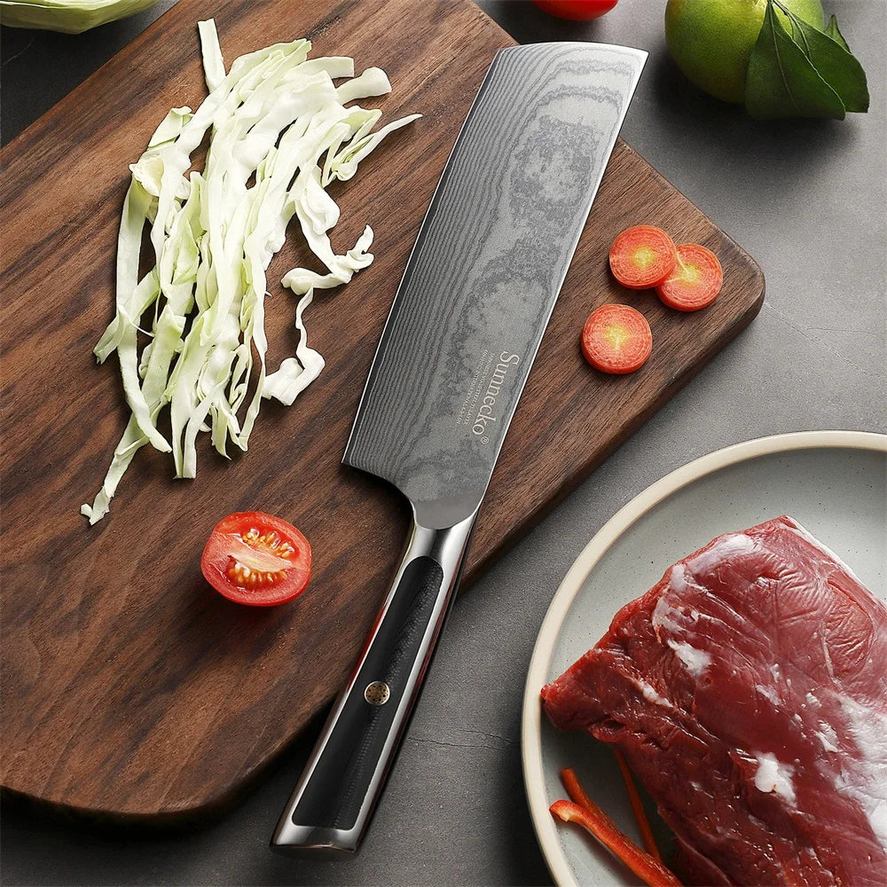 Sunnecko 7" Nakiri Knife – 73-Layer VG10 Damascus Steel Damascus Nakiri Knife Axl China Mainland 7 inch