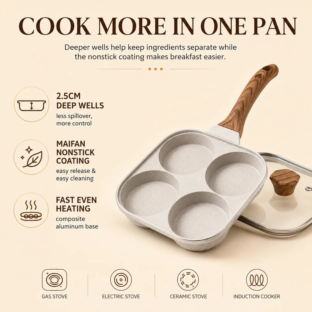 4-Cup Nonstick Omelet Pan with Glass Lid | Gas & Induction Nonstick Omelet Pan Axl
