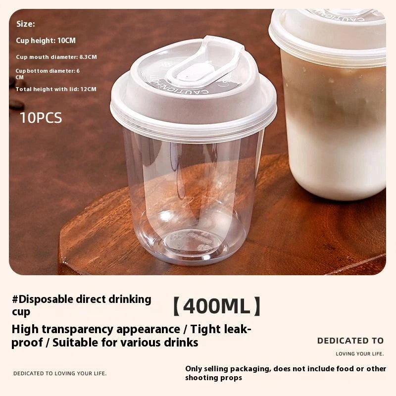 10-Pack Transparent U-Shaped Disposable Cups with Lids Disposable Beverage Cups Axl P3