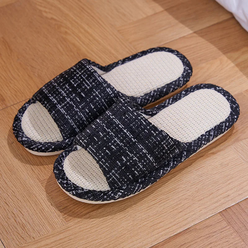 Women's Linen Indoor Slippers – Non-Slip Soft Sole, Odor Control Indoor House Slippers Axl black 40-41