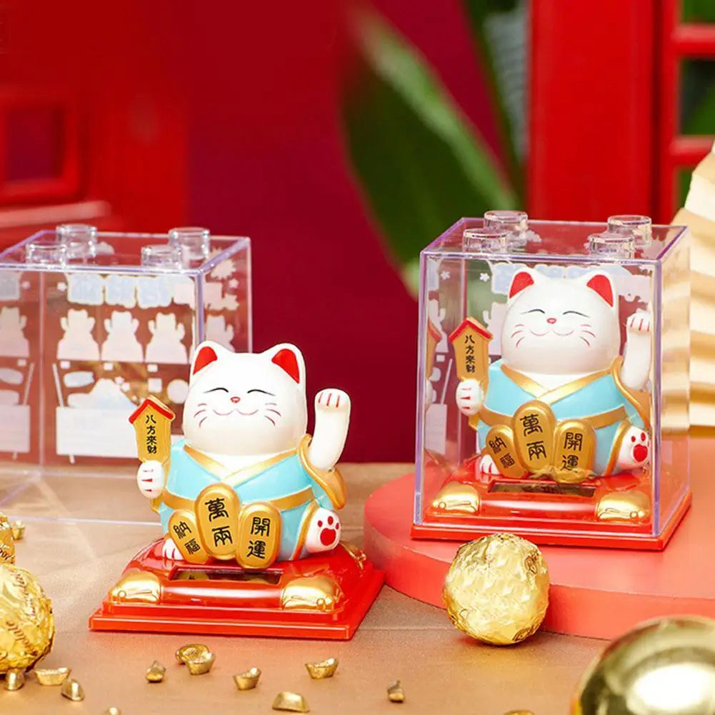 Solar Lucky Cat Figurine – Auto Wave Fortune Cat Ornament Solar Cat Figurine Axl