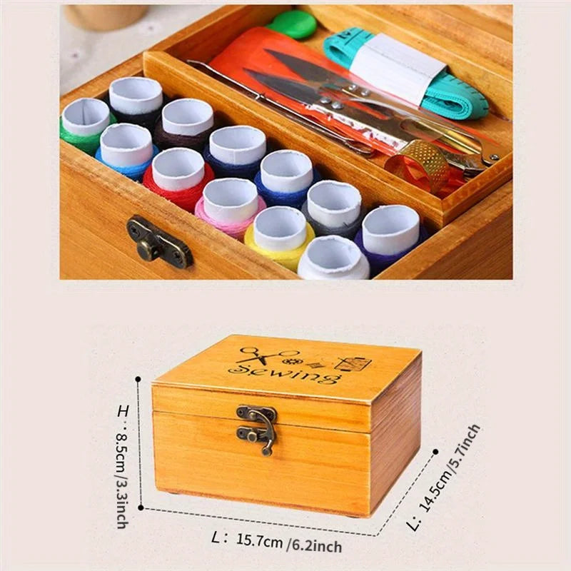 Wooden Sewing Box Kit – Complete Sewing Accessories Workbox Sewing Kit Axl