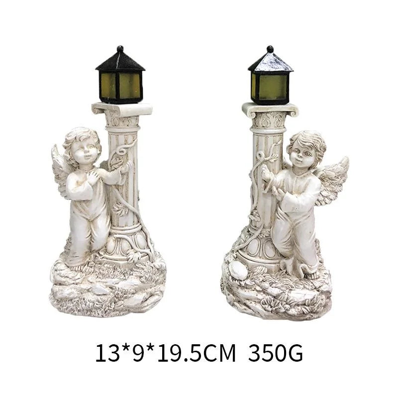 Solar Angel Garden Lamp – European Roman Column Resin Sculpture Solar Garden Sculpture Axl