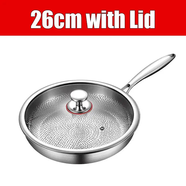 3-Layer Hammered Stainless Steel Frying Pan with Lid | PGY Stainless Steel Frying Pan Axl 26cm with Lid
