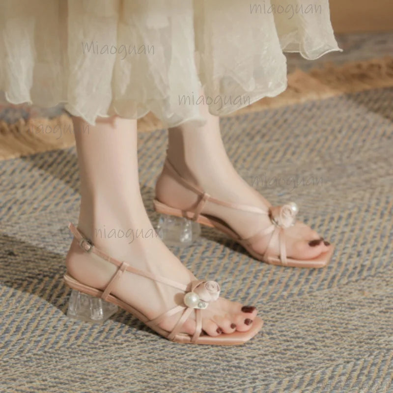 Camellia Pearl Rhinestone High Heel Sandals for Women High Heel Sandals Axl