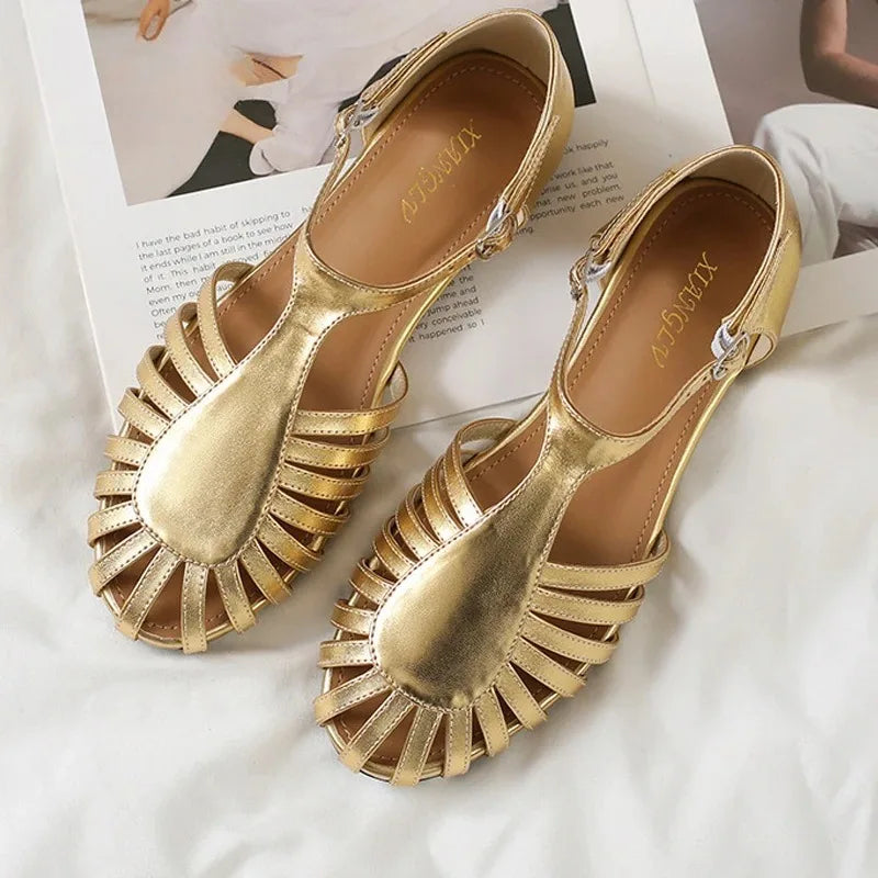 Women's Flat Roman Sandals | T-Strap Buckle Beach Sandals Flat Sandals Axl