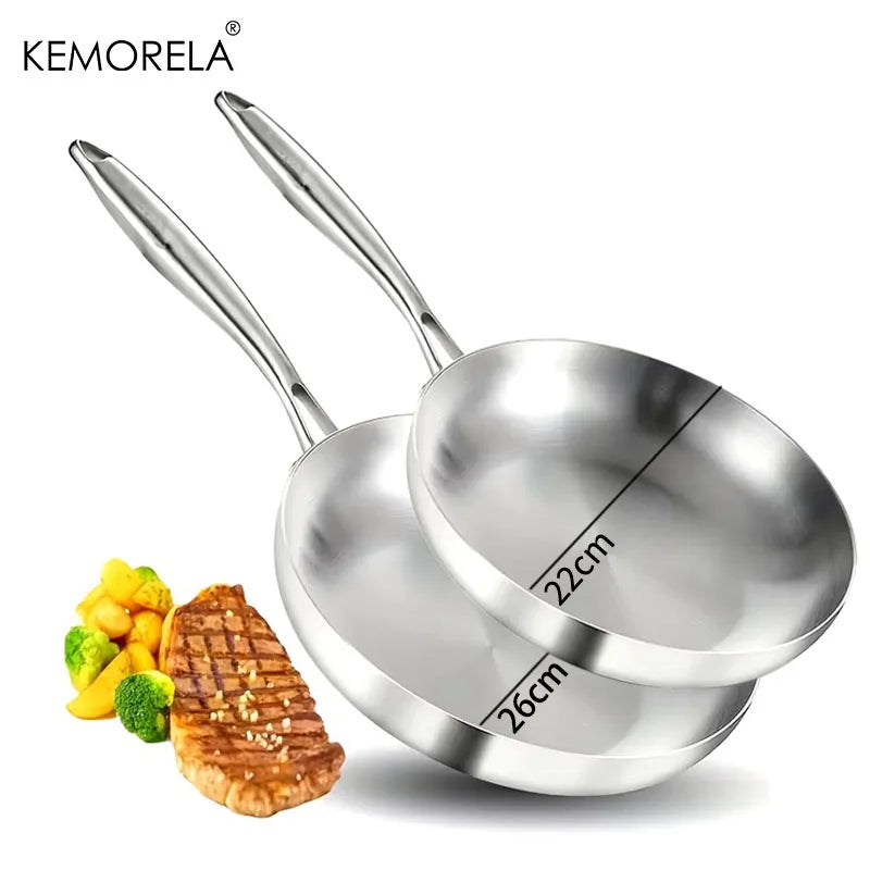 KEMORELA 5-Ply 304 Stainless Steel Frying Pan Set | 2/3 Piece Stainless Steel Frying Pan Axl 22 26cm