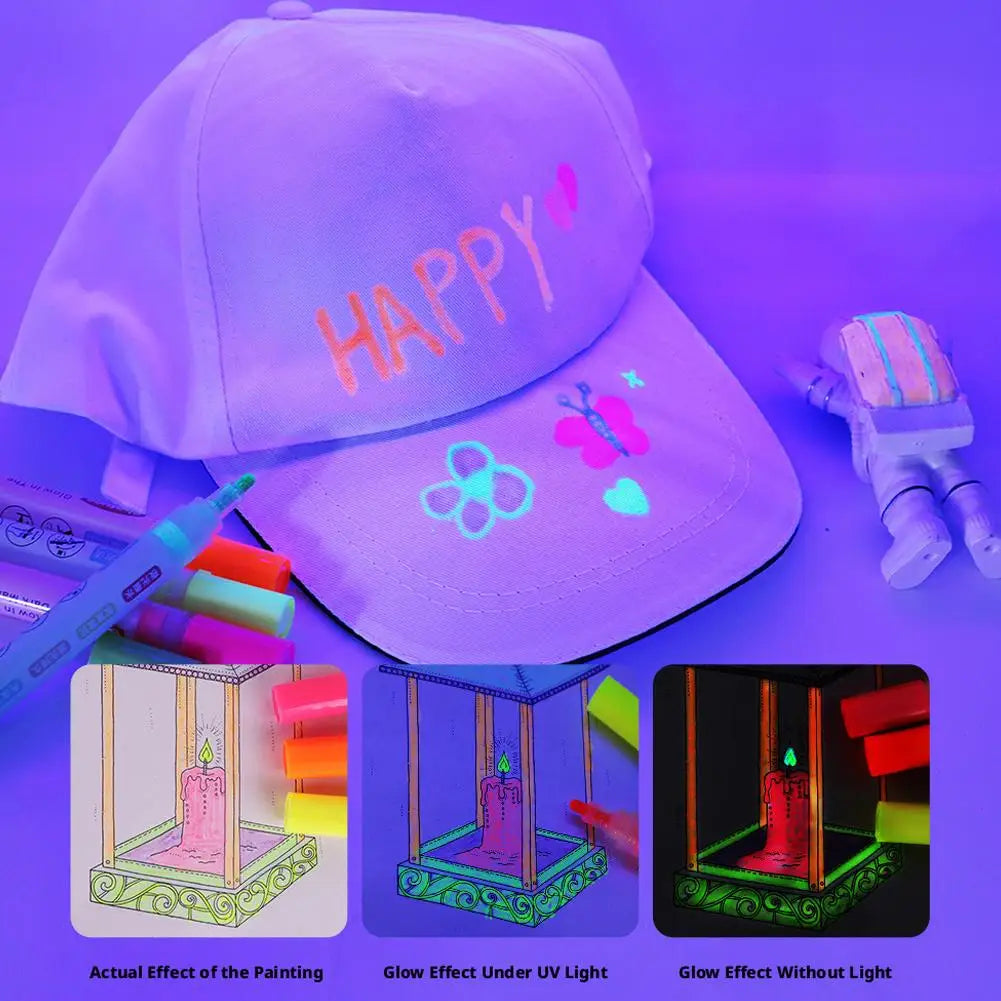 6-Color Glow in the Dark Neon Marker Pens | DIY Art & Crafts Glow Marker Set Axl