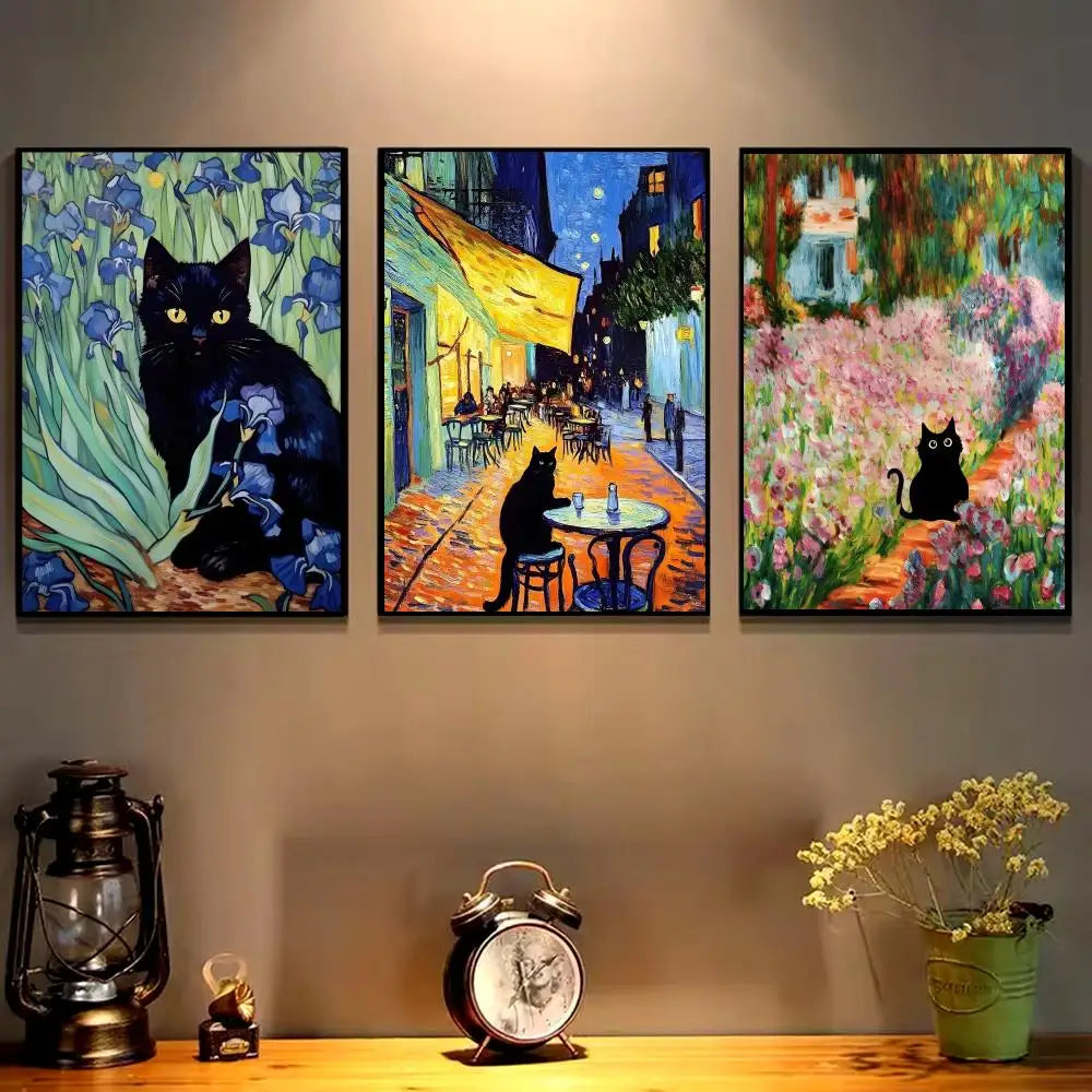 Funny Cat Van Gogh Sunflowers Canvas Wall Art – HD Print Canvas Wall Art Axl