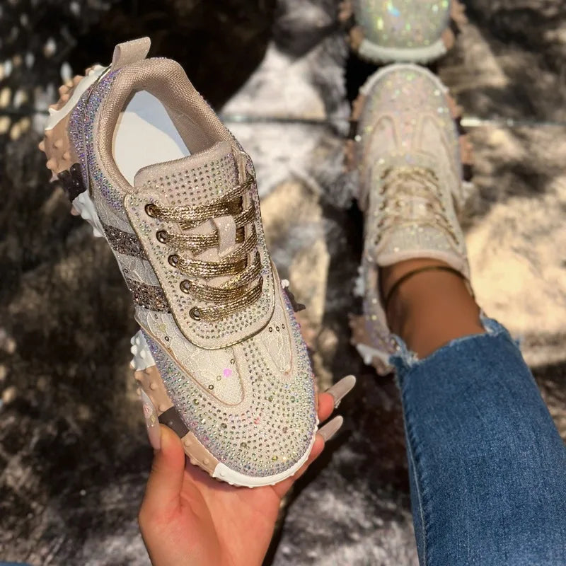 Women's Rhinestone Platform Sneakers – Diamond Mesh Casual Shoes Platform Sneakers Axl