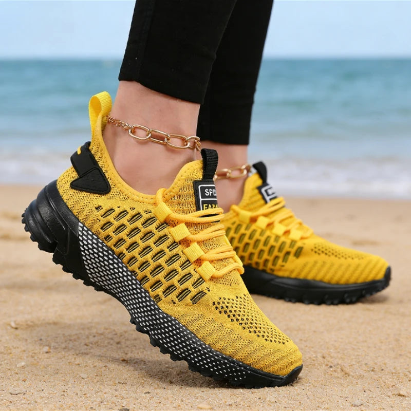 ZULIWAGN Women's Yellow Knit Sneakers – Breathable & Lightweight Women's Knit Sneakers Axl