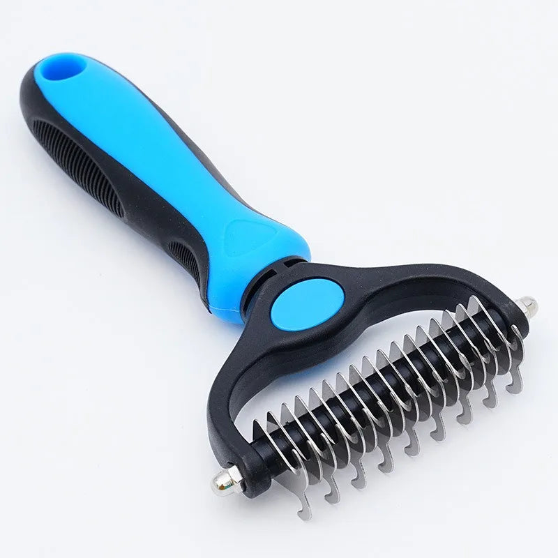 2-Sided Pet Deshedding Brush – Dog & Cat Grooming Comb Pet Grooming Brush Axl Blue