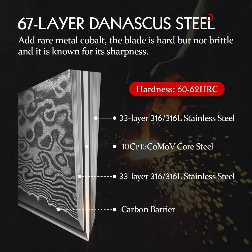 Damascus Steel Chef Knife – 67-Layer Kiritsuke Kitchen Knife Damascus Chef Knife Axl