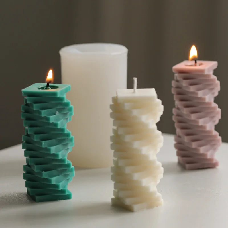 3D Spiral Square Column Silicone Candle & Soap Mold – DIY Silicone Craft Mold Axl