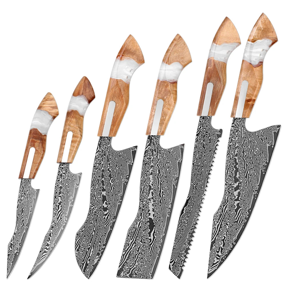 XITUO Damascus Steel Kitchen Knife Set 1–6 PCS | Japanese Chef Kitchen Knife Set Axl 6PCS Knife