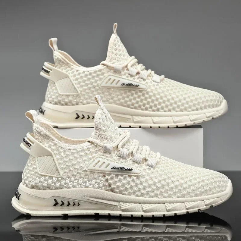 YBQJOO Men's Mesh Breathable Sneakers – Soft Sole Casual Shoes Mesh Casual Sneakers Axl Creamy-white 44