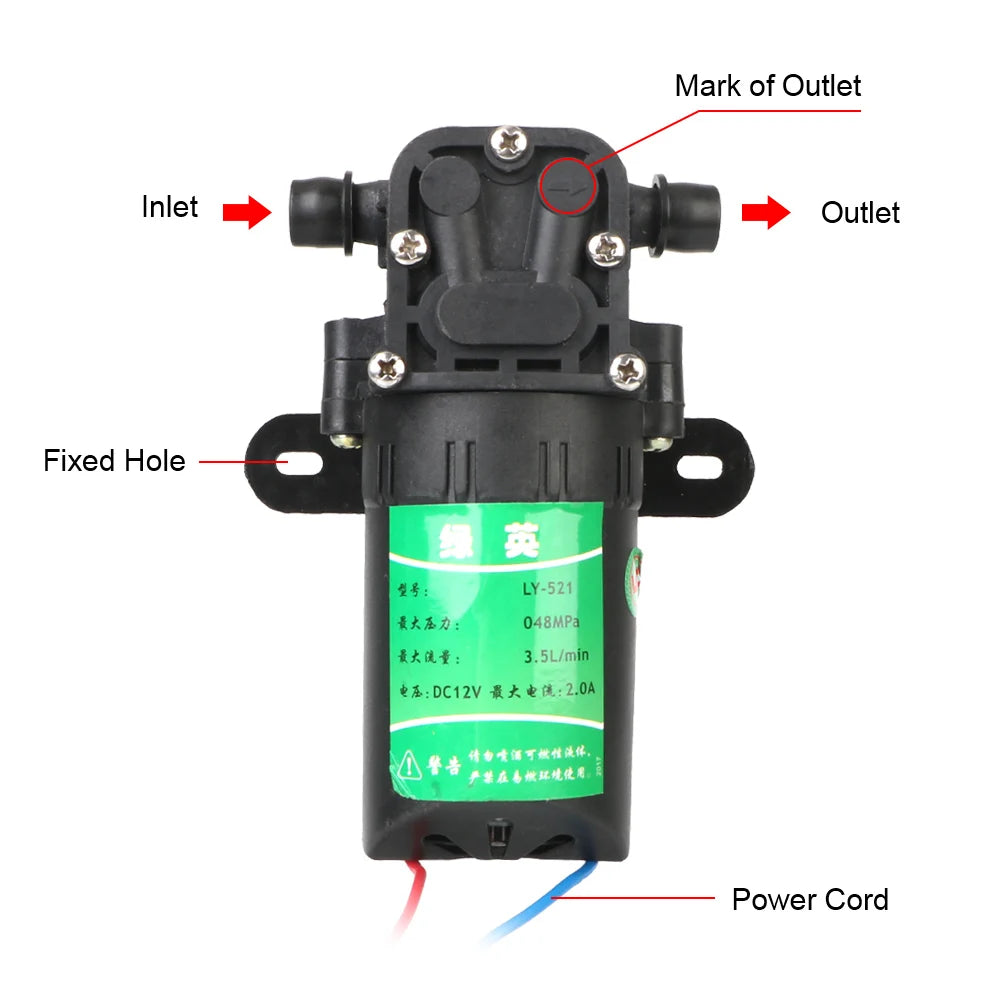DC 12V High-Pressure Diaphragm Water Pump 3.5L/min Diaphragm Water Pump Axl
