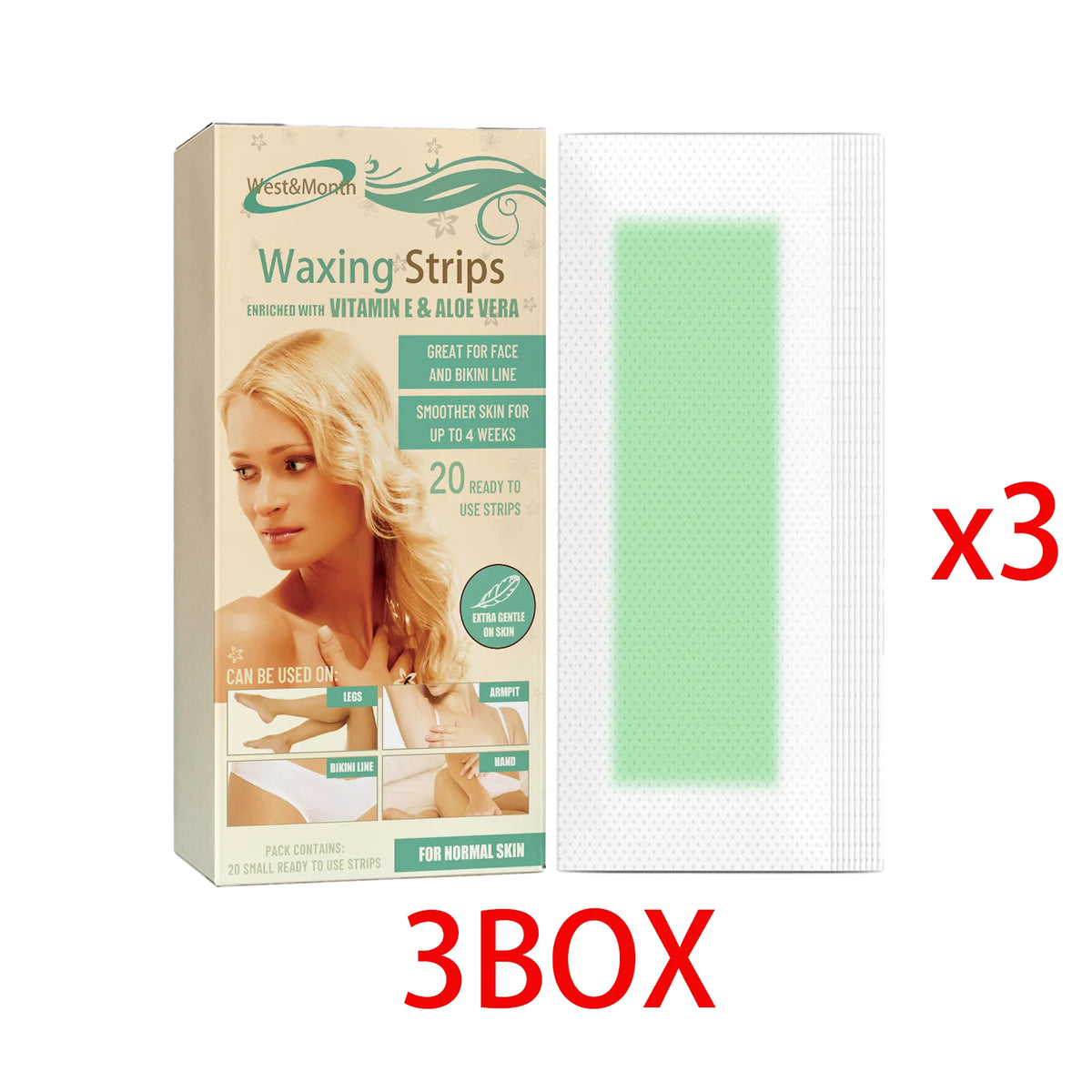 WEST MONTH Beeswax Wax Strips – 20pc Hair Removal Kit Hair Removal Strips Axl 3 BOX