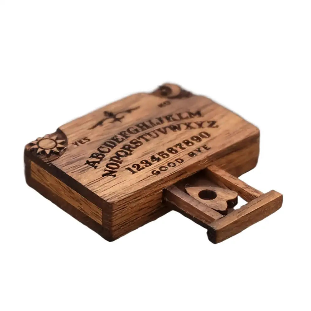 Miniature Wooden Ouija Spirit Board Ornament with Drawer Decorative Ornament Axl As show