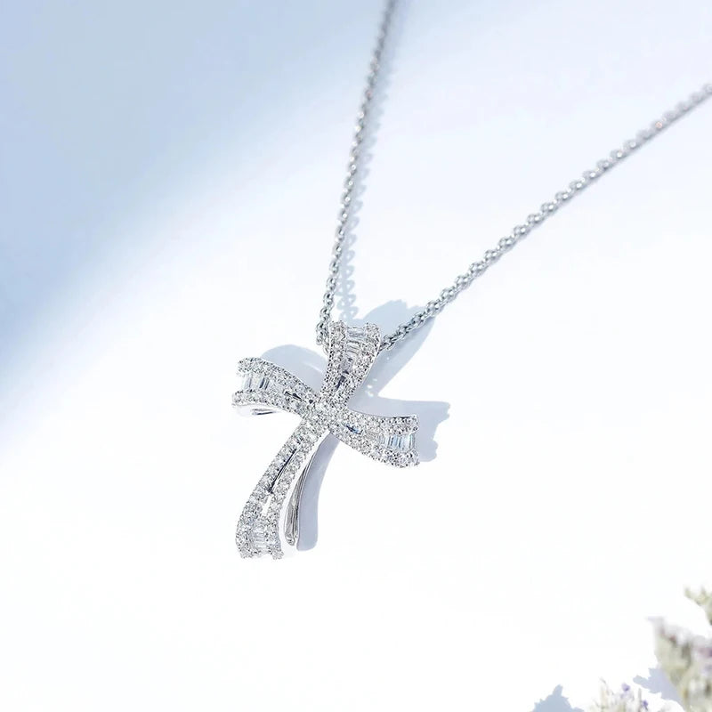 Huitan Crystal CZ Cross Pendant Necklace – Silver Women's Pendant Necklace Axl
