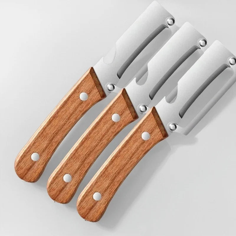 2-Piece Stainless Steel Vegetable Peeler Set – Oak Handle Vegetable Peeler Set Axl 3pcs Smooth blade
