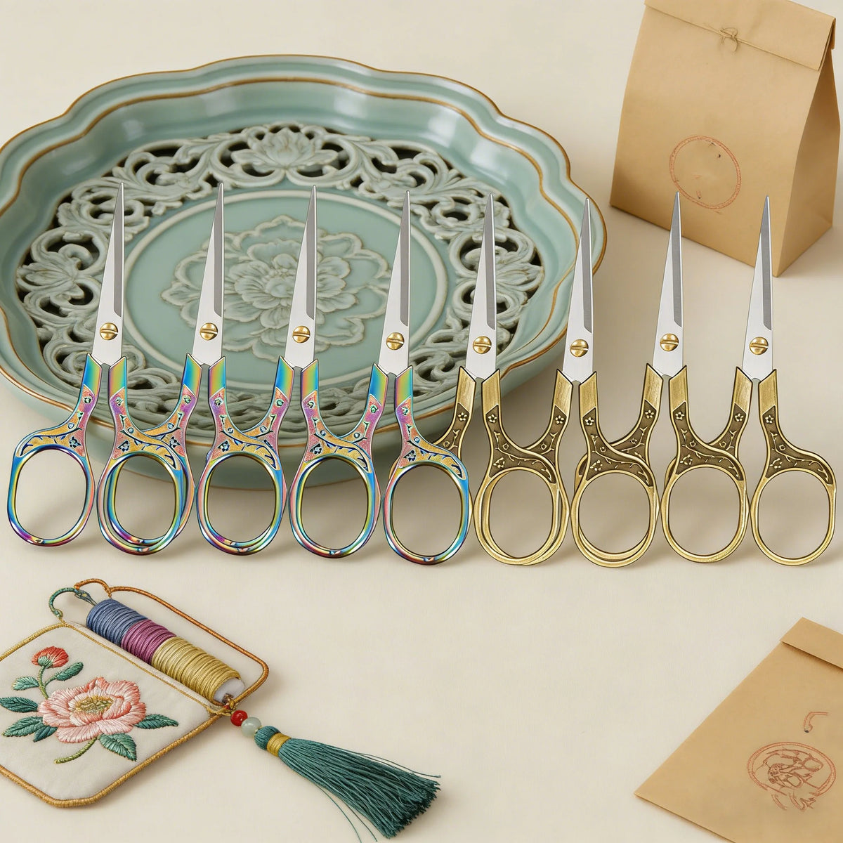 Plum Blossom Embroidery Scissors – Vintage Craft Shears 2–8 PCS Embroidery Scissors Axl Scissors-8PCS