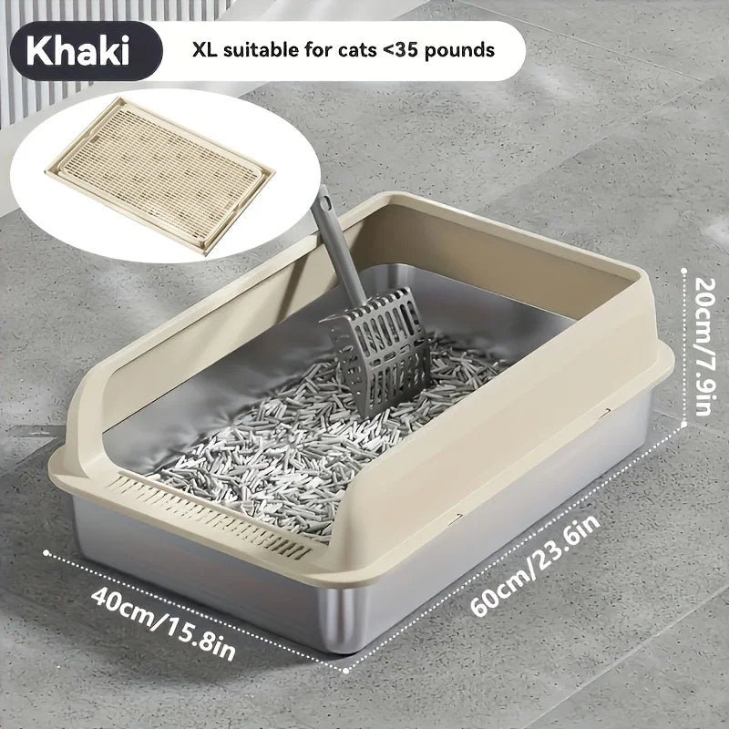 KEMORELA XL Stainless Steel Cat Litter Box with Lid | Enclosed Cat Litter Box Axl White 60CM