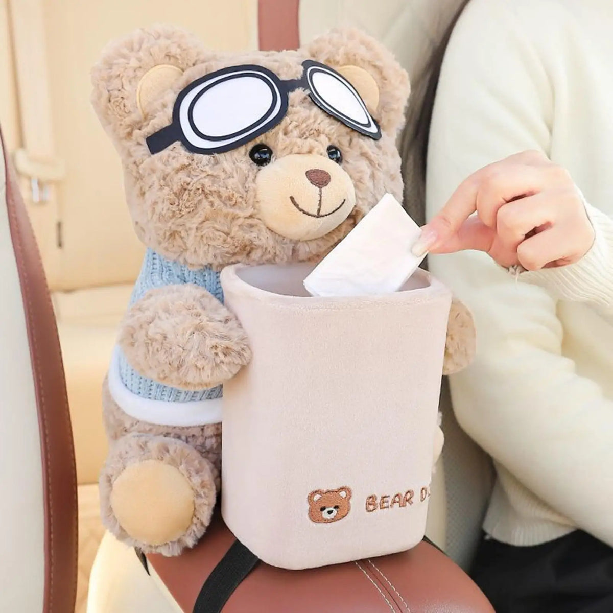Cartoon Bear Car Tissue Holder & Trash Can – 2-in-1 Car Organizer Axl