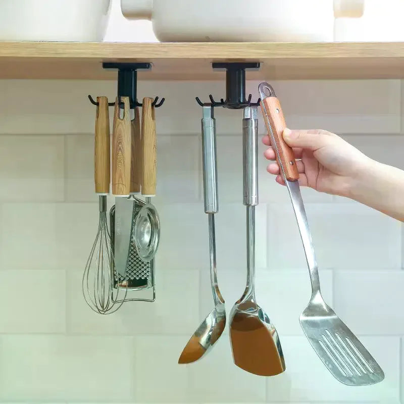 Under Cabinet Utensil Hanger – 360° Rotating 6-Hook Organizer Cabinet Hook Organizer Axl