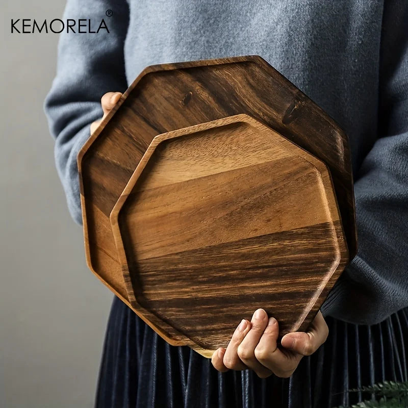 KEMORELA Acacia Wood Serving Tray – Octagonal Dinner & Dessert Plate Wood Serving Tray Axl