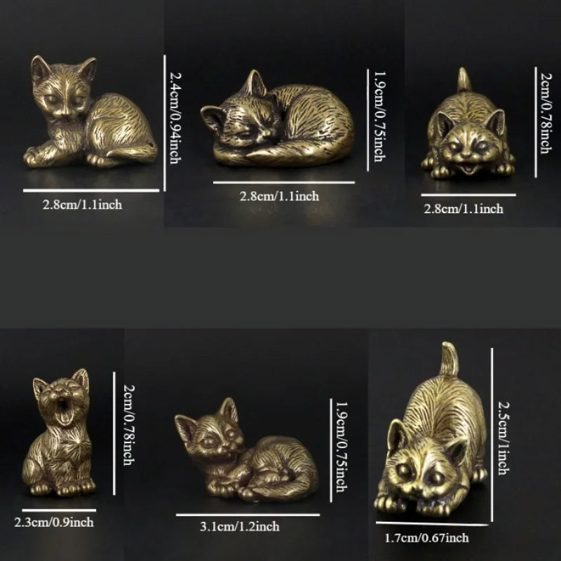 Brass Cat Figurine – Retro Kitty Desktop Ornament & Tea Pet Brass Cat Figurine Axl