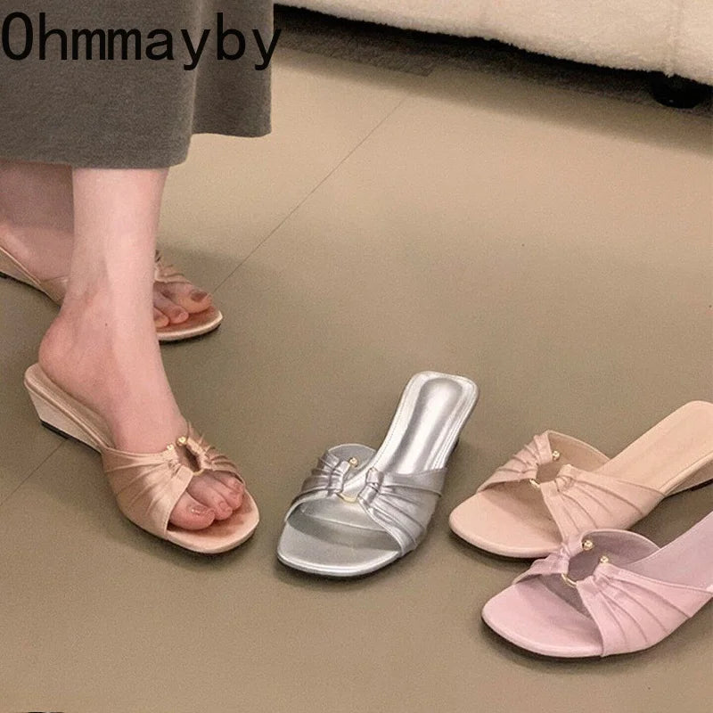 Women's Satin Wedge Slides – Open Toe Slip-On Platform Shoes Wedge Slide Sandals Axl