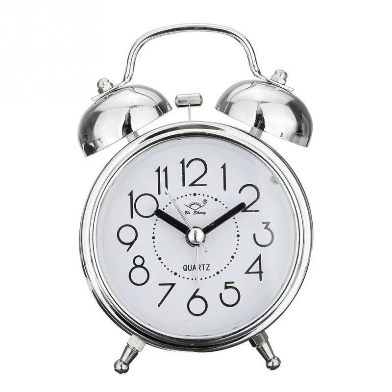 Vintage Retro Dual Bell Alarm Clock – Silent & Night Light Retro Alarm Clock Axl Silver