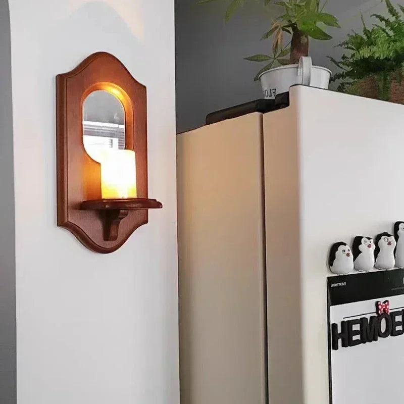 Vintage Wall Mirror with Shelf – Wood Candle Holder Wall Rack Decorative Wall Mirror Axl